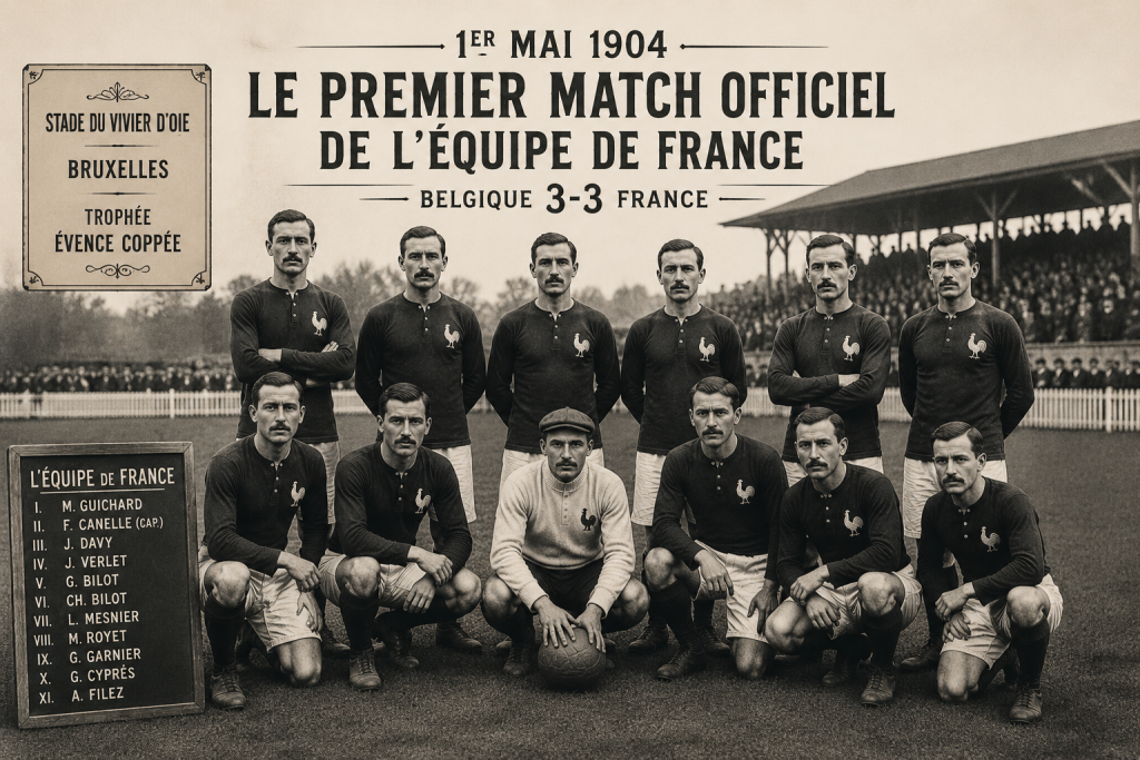 photo reconstituée par IA du premier match des Bleus à des buts d'illustration
